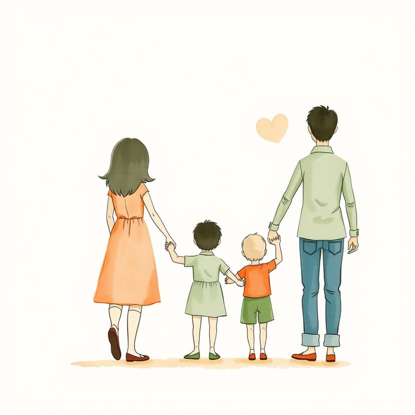 El ele tutuşan bir aile illüstrasyonu